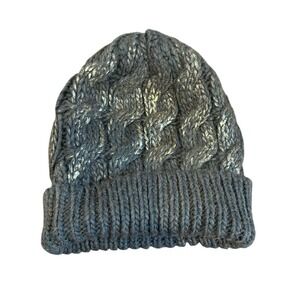 Anthro Bettina Italian Metallic‎ Cable Knit Beanie Gold Gray Wool Blend Hat